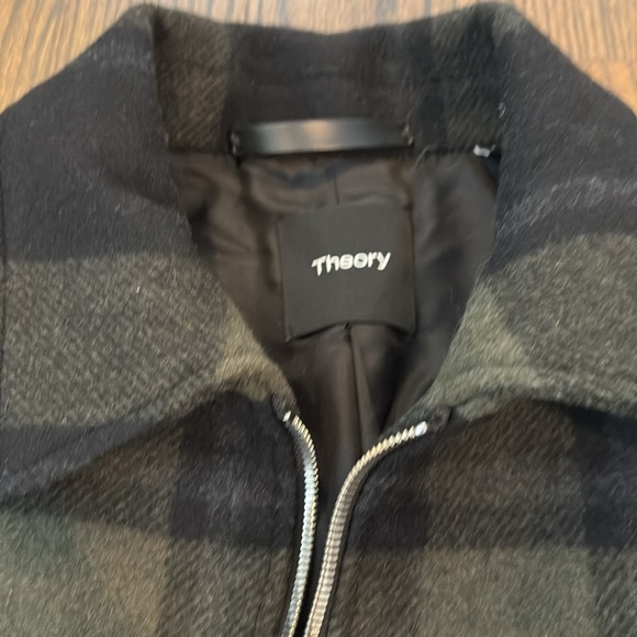 Theory Men’s Black and Olive Wyatt Rush Plaid Jacket Coat Size Small - Picture 2 of 7